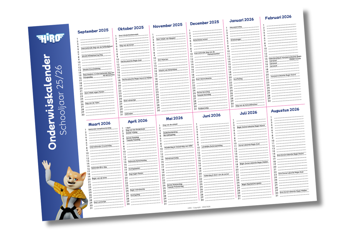 HiRO Onderwijskalender - Schooljaar 25/26